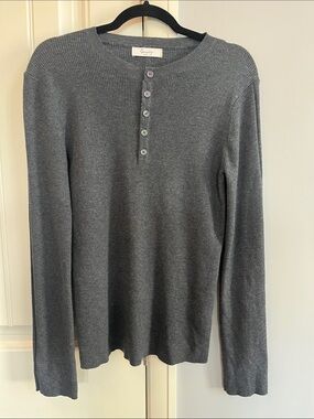 Oasis Grey Ribbed Knit Henley Sweater Top Wool Blend M